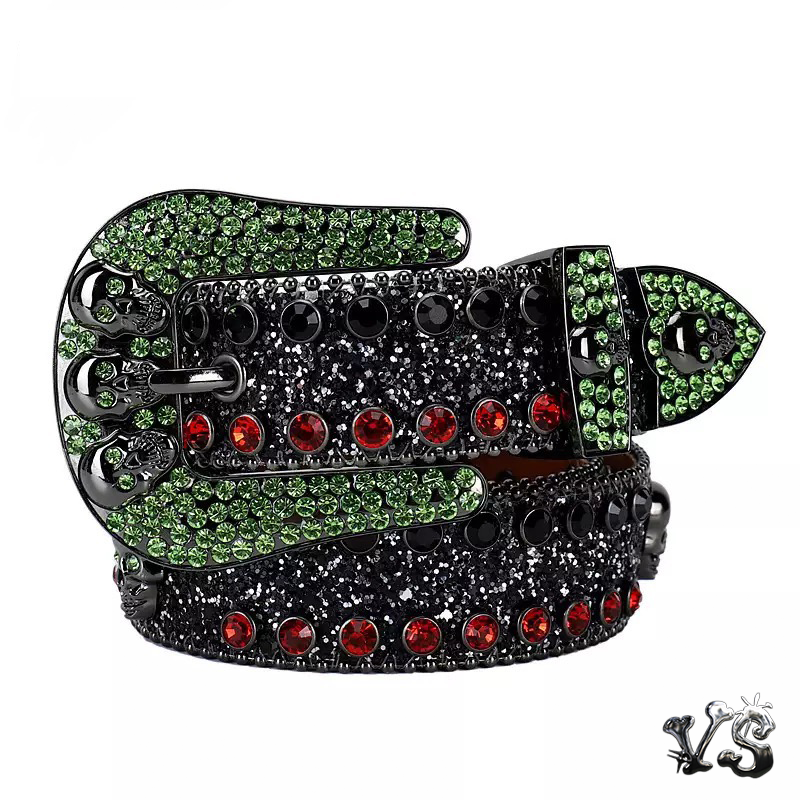 VS™ - BLACK & GREEN SKULL RHINESTONE BELT