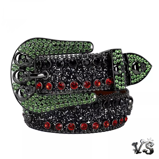 VS™ - BLACK & GREEN SKULL RHINESTONE BELT