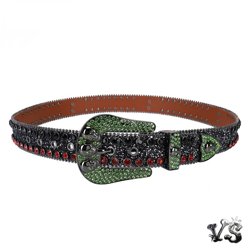 VS™ - BLACK & GREEN SKULL RHINESTONE BELT