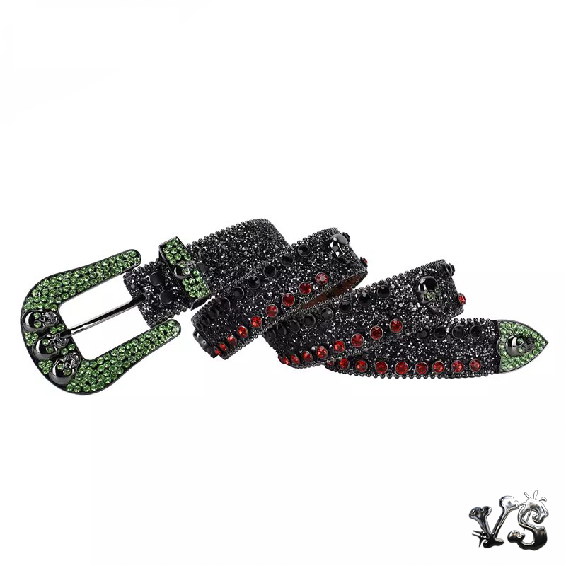 VS™ - BLACK & GREEN SKULL RHINESTONE BELT