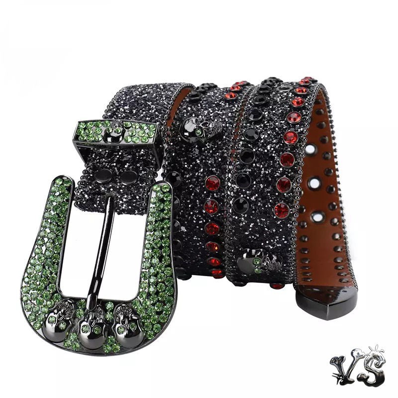 VS™ - BLACK & GREEN SKULL RHINESTONE BELT