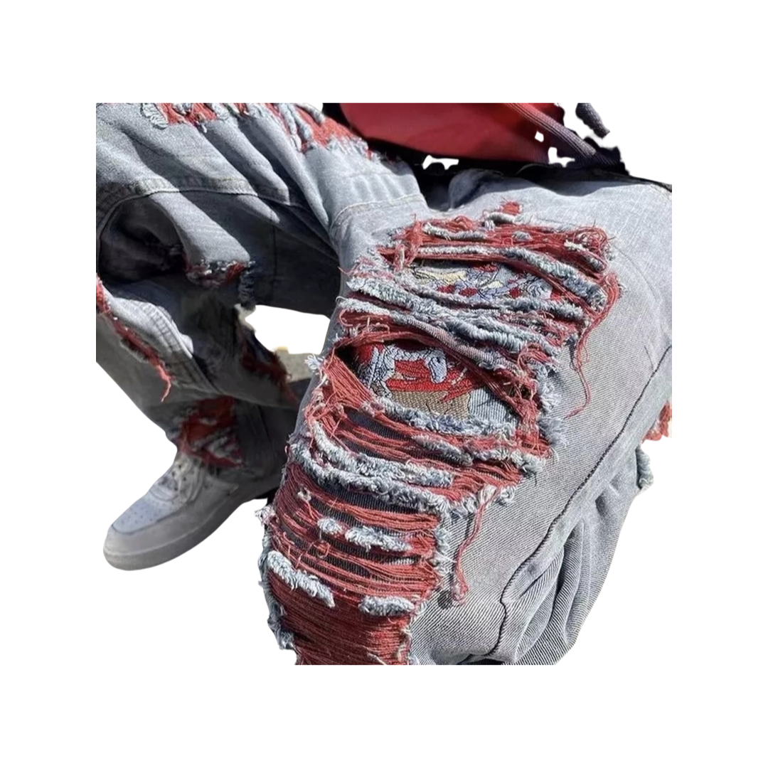 PUNK DISTRESSED PAISLEY DENIM