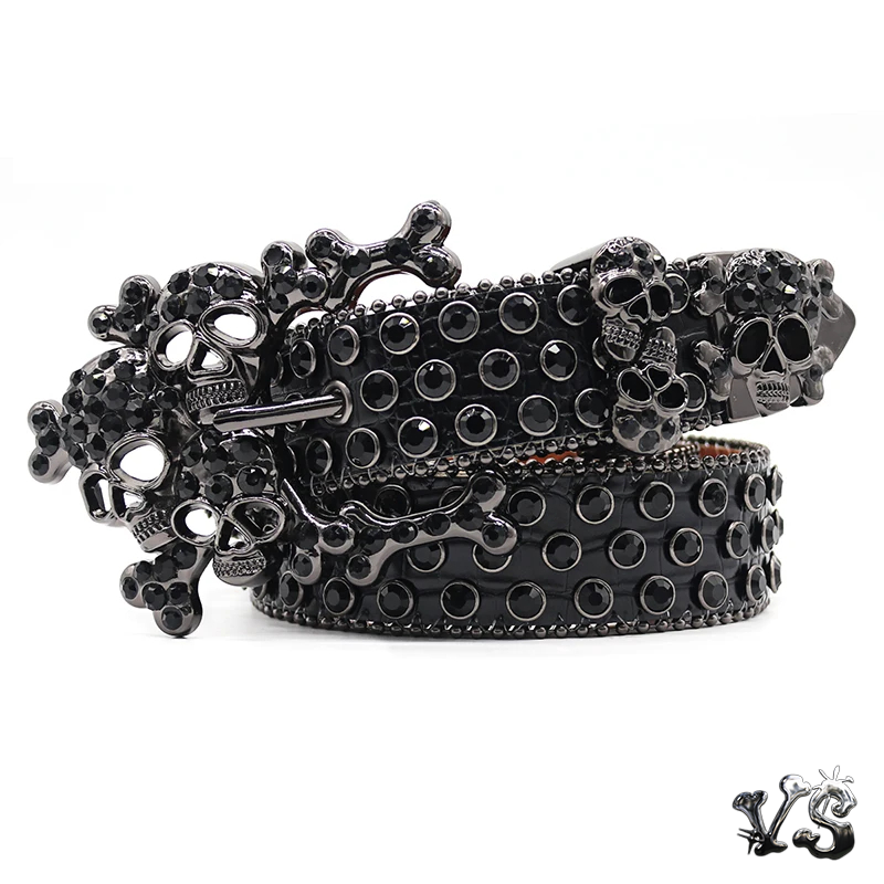 VS™ - BLACK SKULL STUDDED RHINESTONE BELT