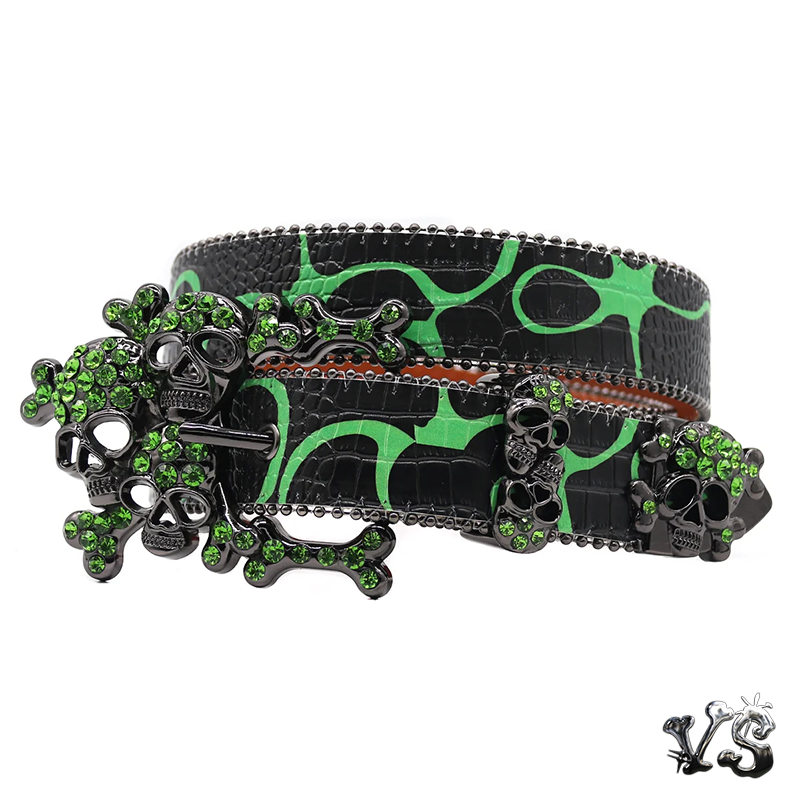 VS™ - GREEN SKULL STUDDED RHINESTONE BELT