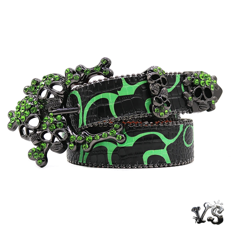 VS™ - GREEN SKULL STUDDED RHINESTONE BELT