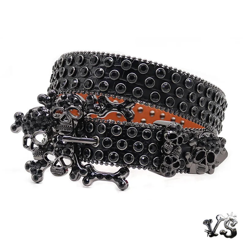 Vs Rinestone VS™ - BLACK SKULL STUDDED RHINESTONE BELT – VIZNSUPPLY™