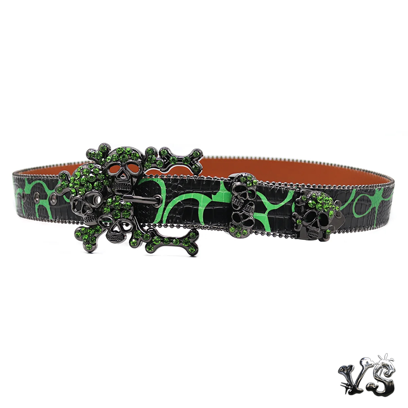 VS™ - GREEN SKULL STUDDED RHINESTONE BELT