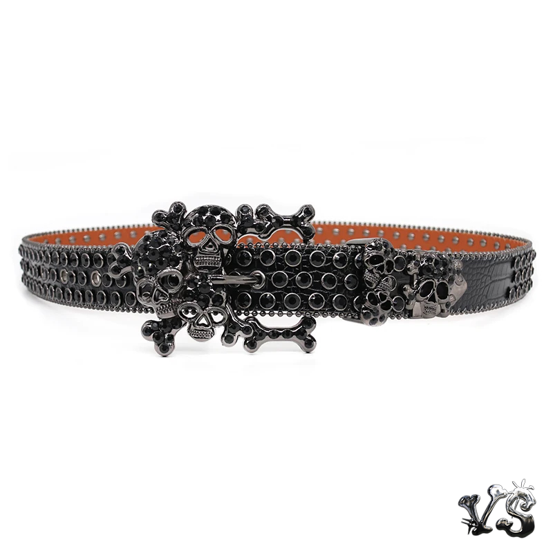 VS™ - BLACK SKULL STUDDED RHINESTONE BELT