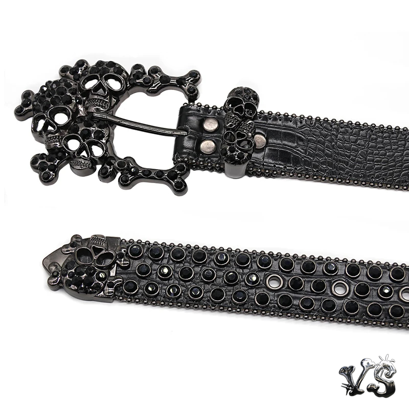 Vs Rinestone VS™ - BLACK SKULL STUDDED RHINESTONE BELT – VIZNSUPPLY™