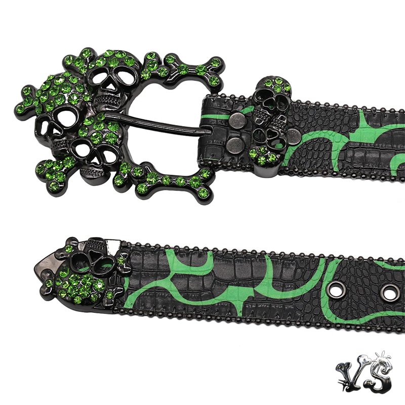 VS™ - GREEN SKULL STUDDED RHINESTONE BELT