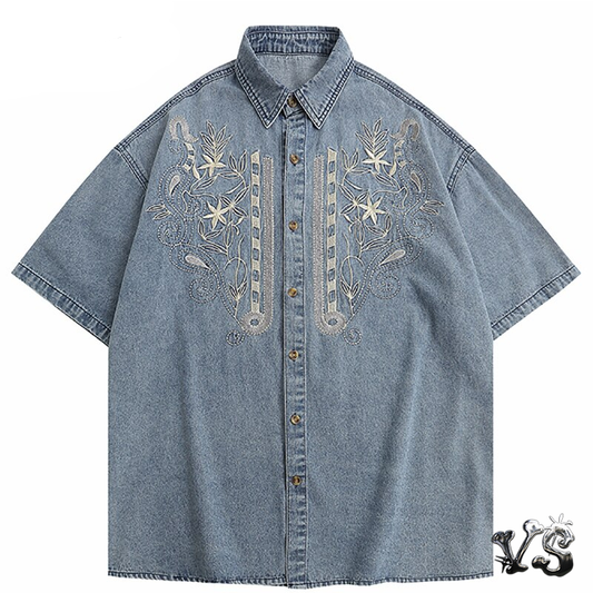 VS™ - DENIM FLORAL BUTTON UP TEE